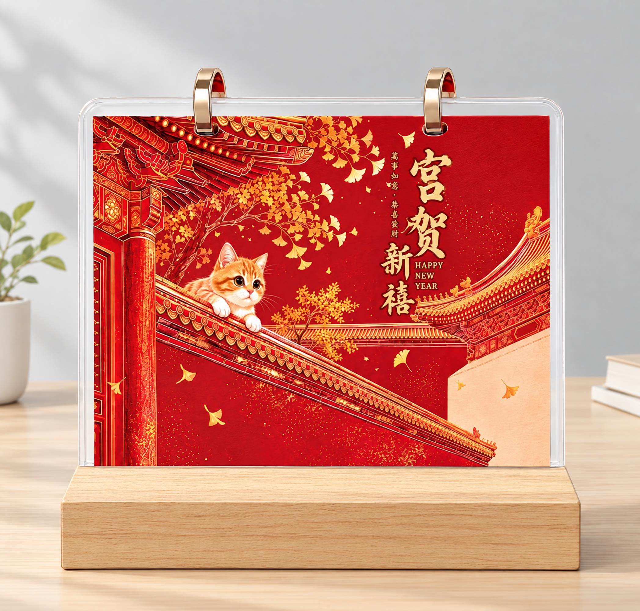 为台历添加简约干净的背景，背景为浅灰色纯色墙面搭配浅木色桌面，… - 图片创意预览