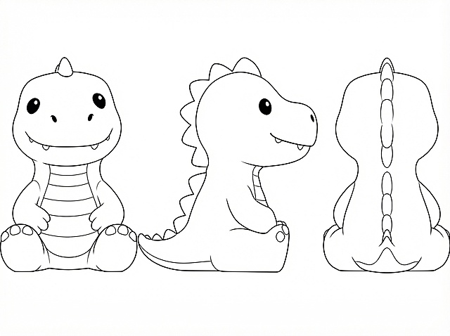 根据图片，生成小恐龙的三视图线稿