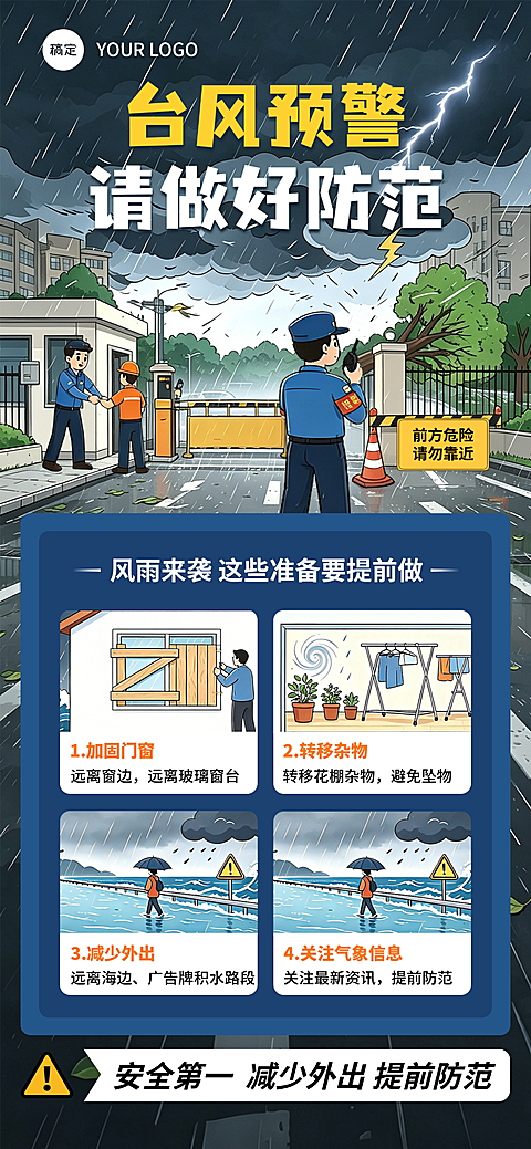 台风预警防范插画风海报