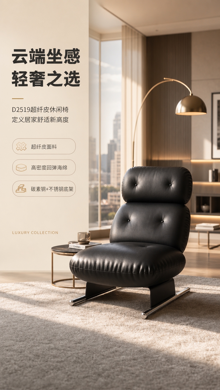 [商品] 使用【图1】D2519黑色超纤皮休闲椅；保留整体结构… - 图片创意预览