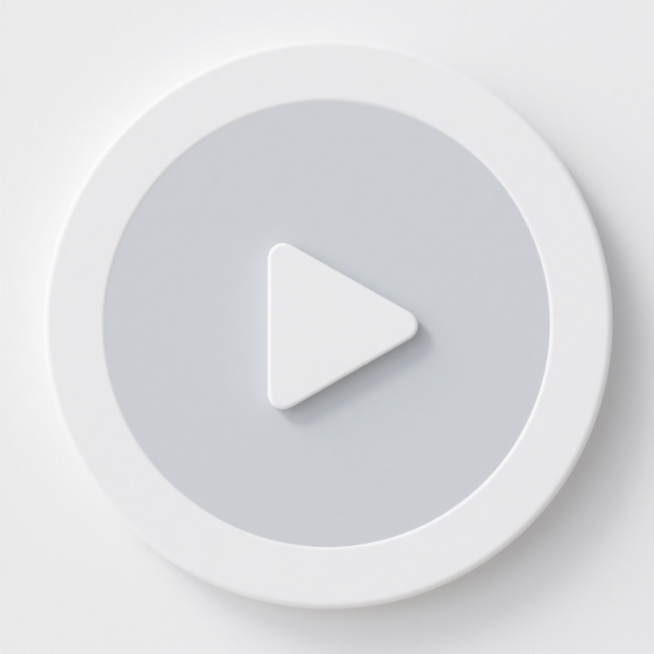一个简约风格的播放按钮图标，白色背景，中央为浅灰色圆形，圆形内部有一个白色的三角形播放符号，三角形位于圆形中心偏右侧，整体设计简洁、扁平化，线条平滑无渐变，无阴影效果，无任何文字、二维码及其他装饰元素。预览效果