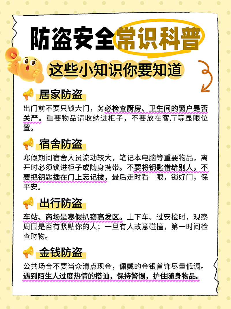 简约手账风防盗安全常识科普知识分享小红书配图