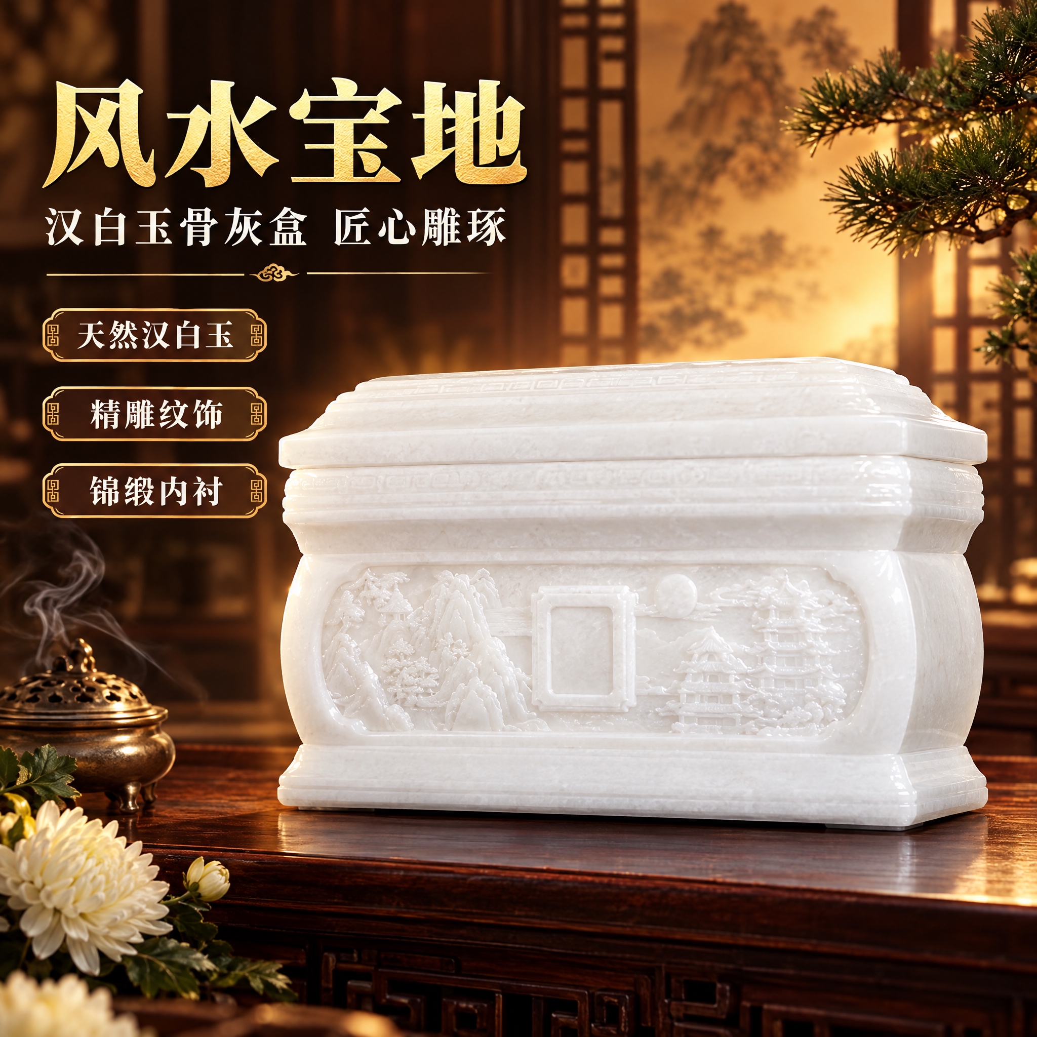 [主图-1] 首图点击率，主题：风水宝地汉白玉骨灰盒主视觉展示… - 图片创意预览
