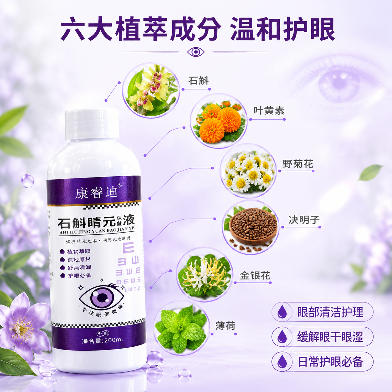 [主图-2] 核心成分与功效卖点图，展示石斛睛元保健液的植物成… - 图片创意预览