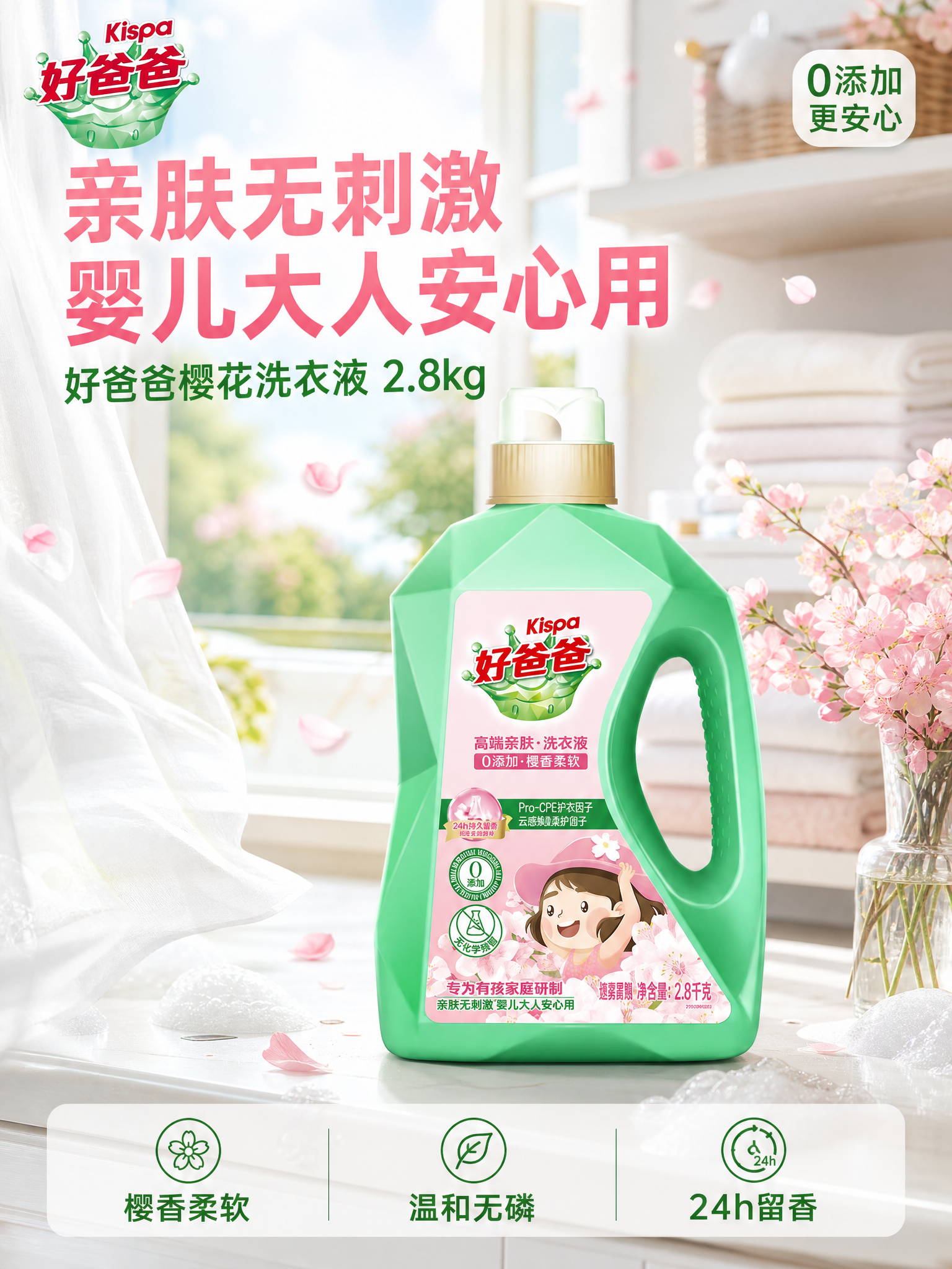 [主图-1] 好爸爸樱花洗衣液洁净温馨首图 [氛围风格] 明亮… - 图片创意预览
