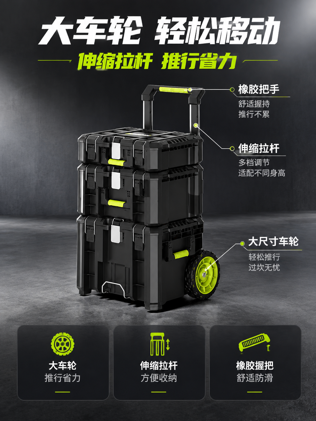 [详情图-4] 移动功能+大车轮+拉杆解析图，主题：大车轮 伸… - 图片创意预览