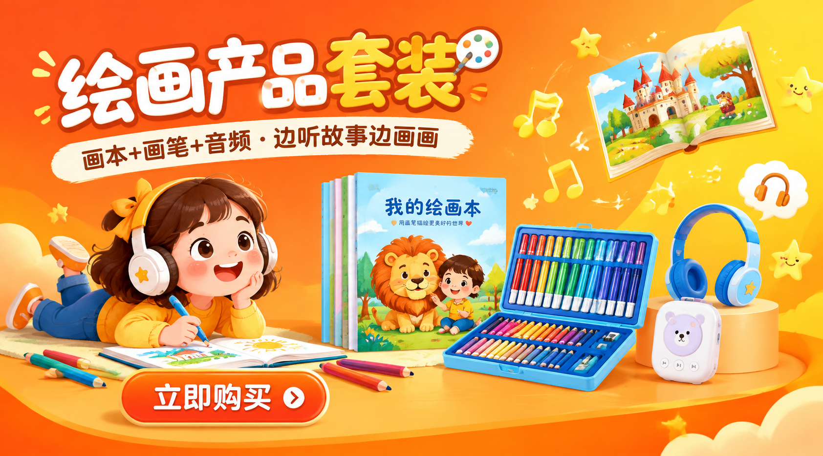儿童心智绘画APP轮播Banner设计，主题：绘画产品套装介绍… - 图片创意预览