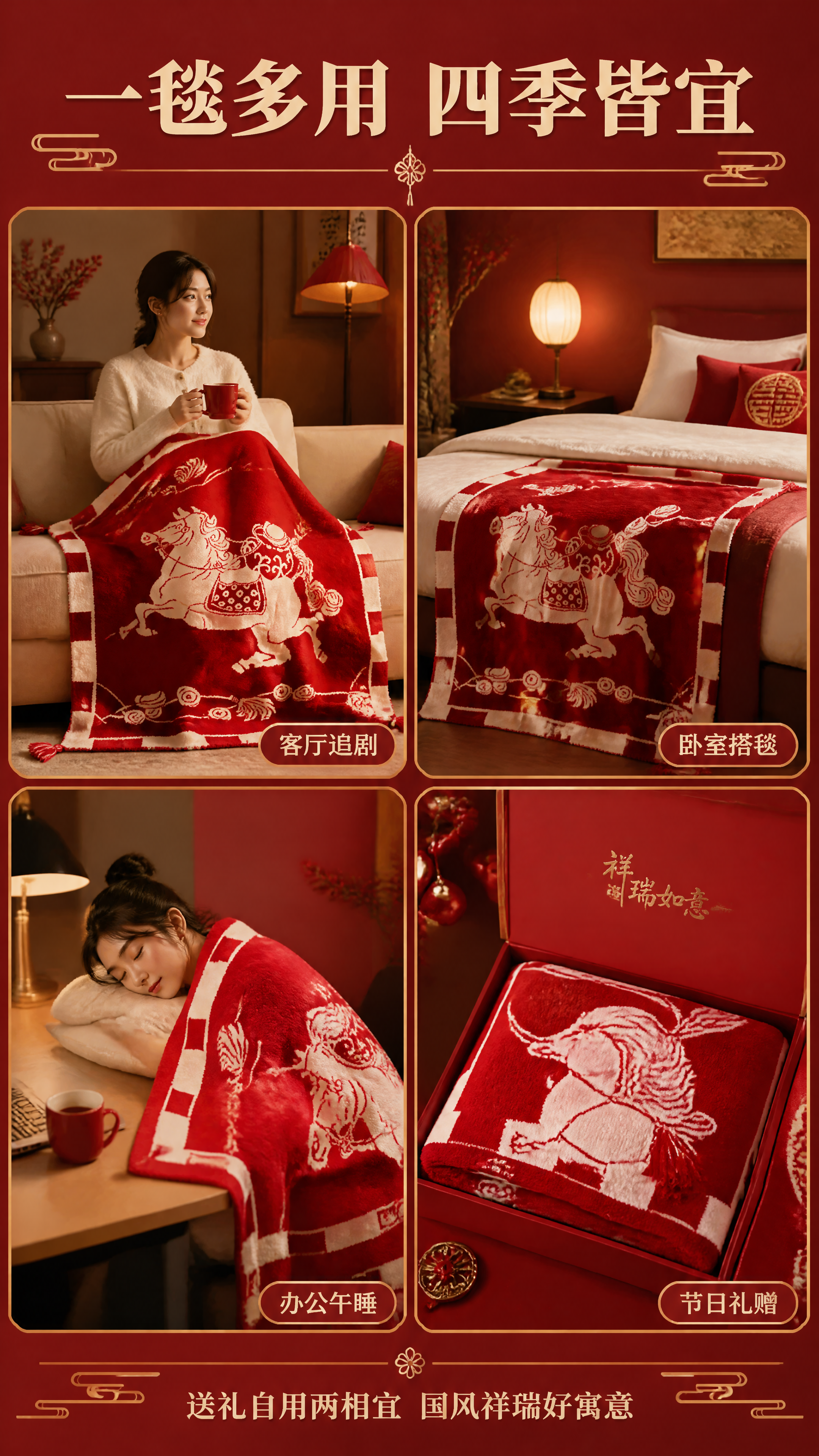 [商品] 使用【图1】A类半边绒国风祥瑞针织毯；商品处理：保留… - 图片创意预览