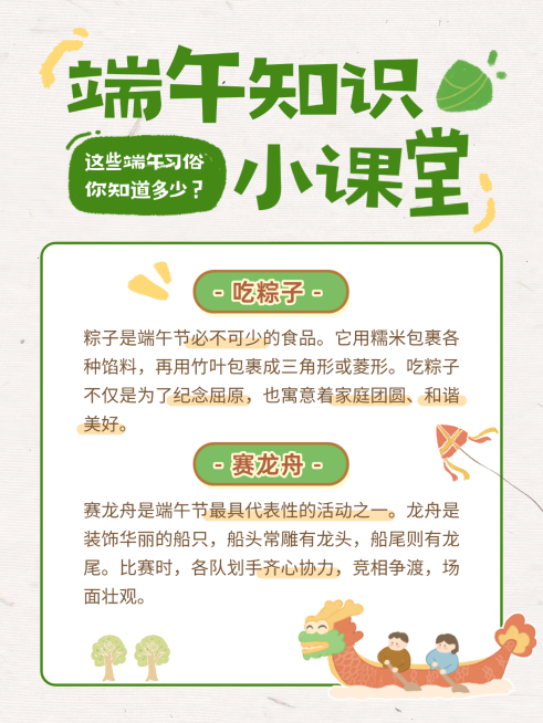 端午节节日科普知识分享通用趣味卡通风小红书配图预览效果