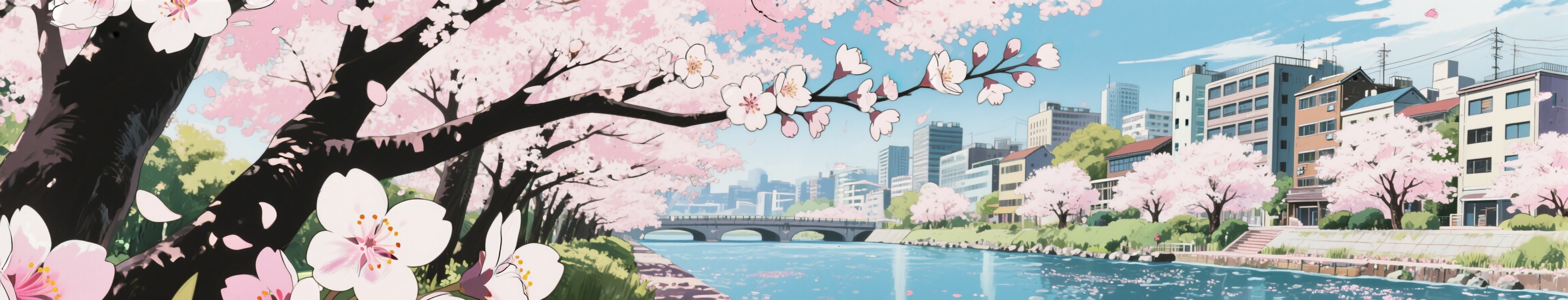 樱花春日主题海报，水岸樱花浪漫春日，唯美温馨风格预览效果