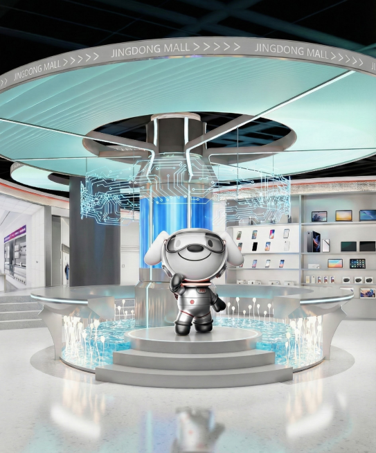 把一圈桌子高度降到和台阶一样高，上面的产品去掉。预览效果