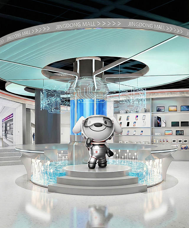 把一圈桌子高度降到和台阶一样高，上面的产品去掉。