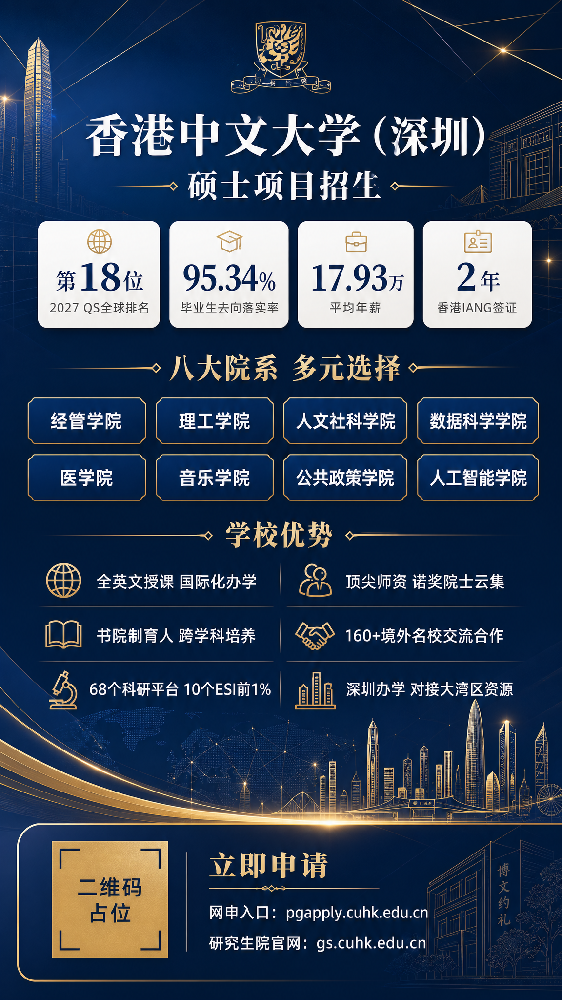 一张高端学术风格的硕士招生宣传海报，竖版9:16比例，深蓝与金… - 图片创意预览