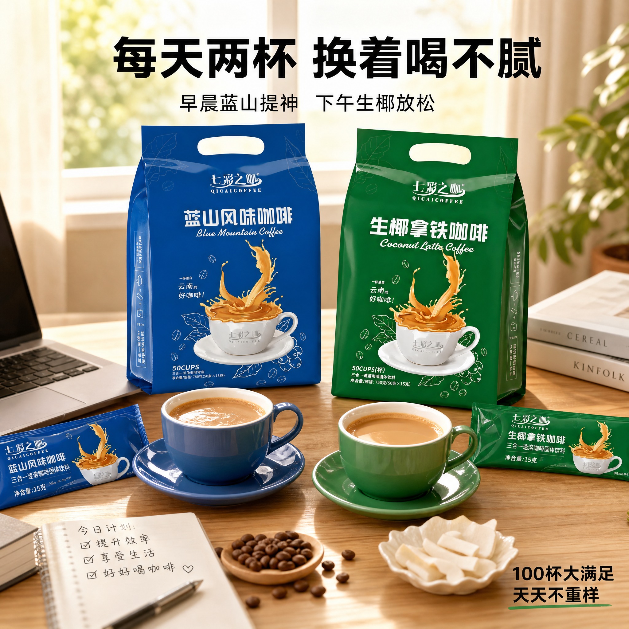 [主图-4] 场景与体验图，展示双口味咖啡适配不同饮用场景的生… - 图片创意预览