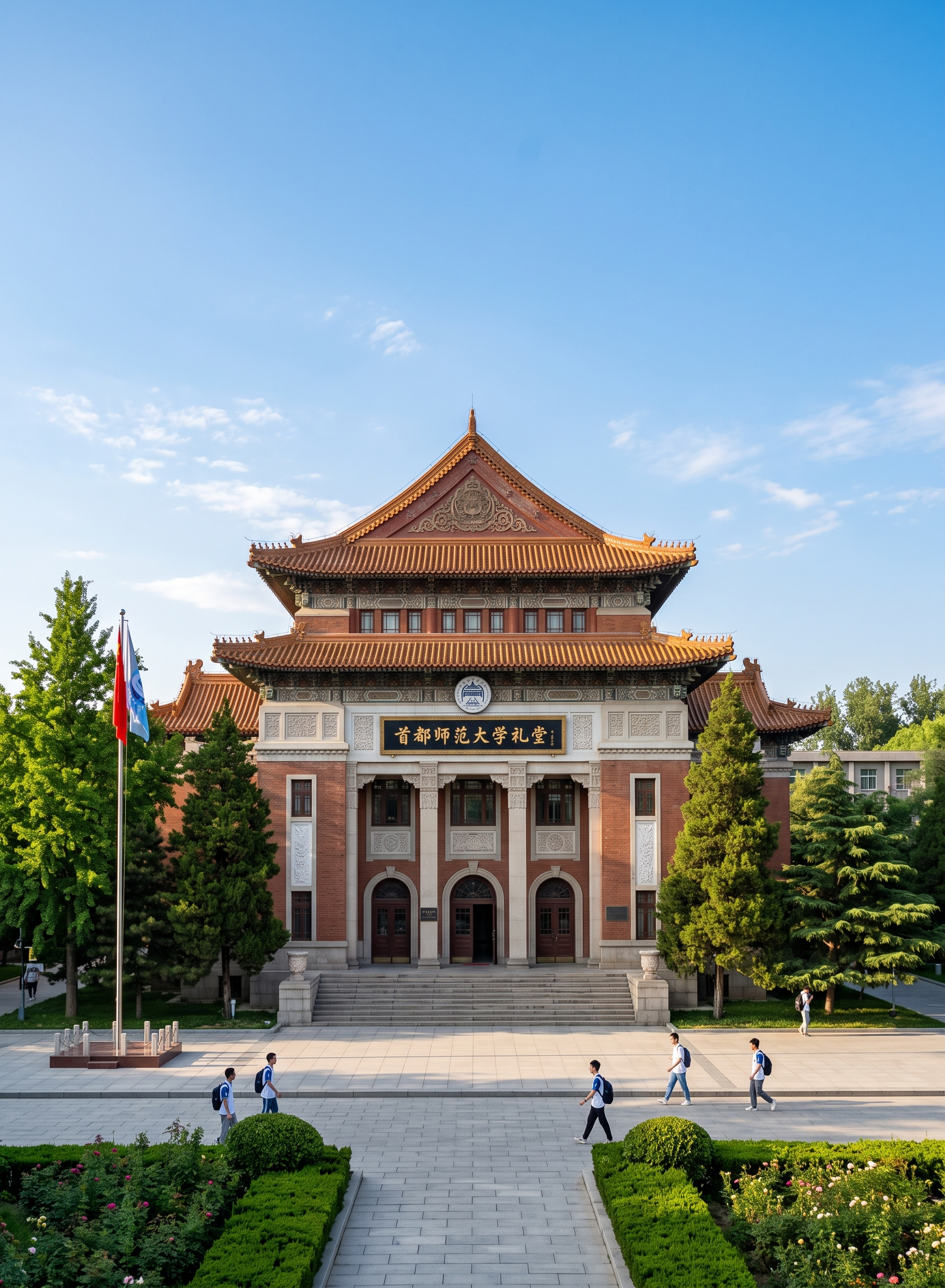 纵向图，尺寸480×650px，首都师范大学校园礼堂建筑，干净… - 图片创意预览
