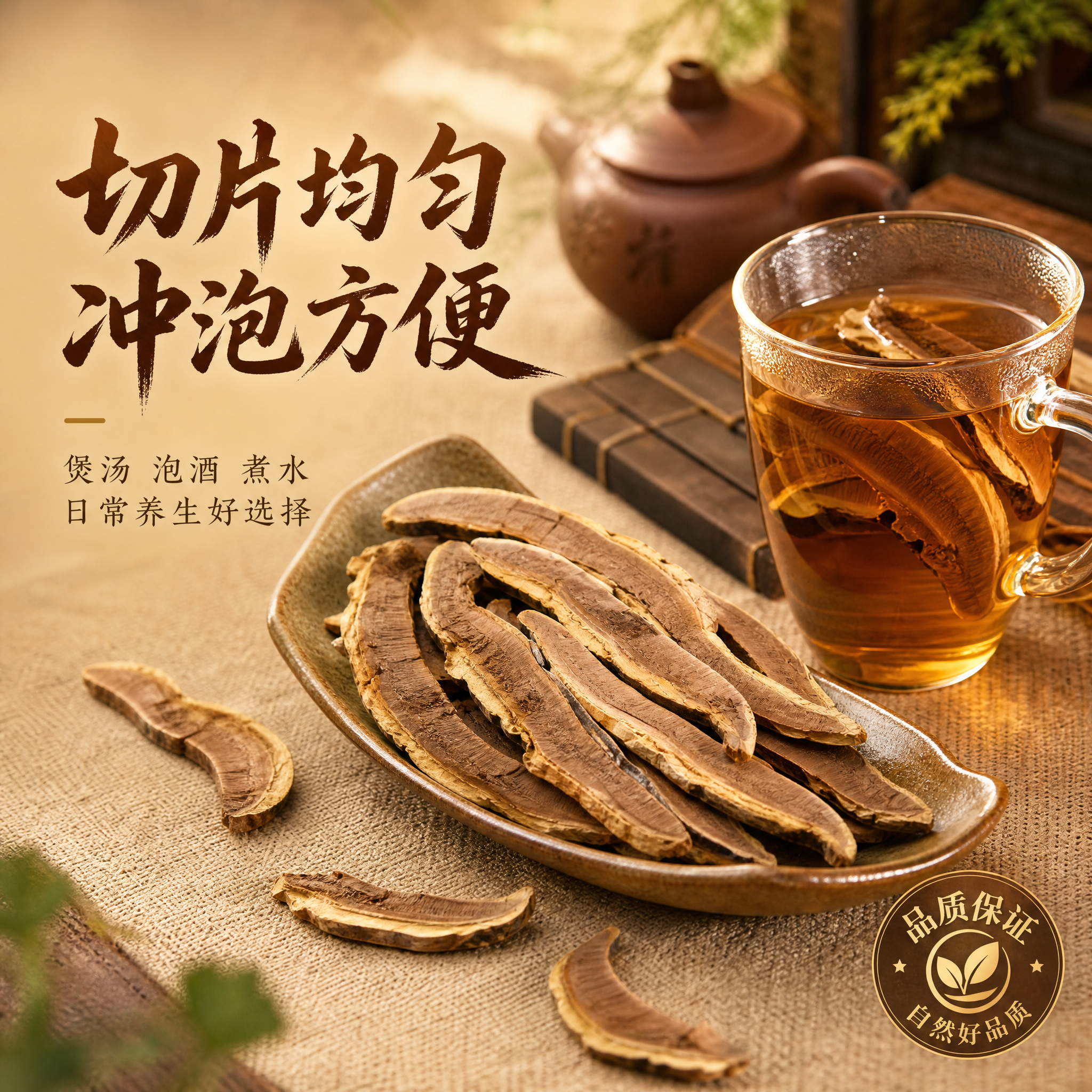 [主图-5] 主题：灵芝切片细节展示，突出切片品质与冲泡食用场… - 图片创意预览