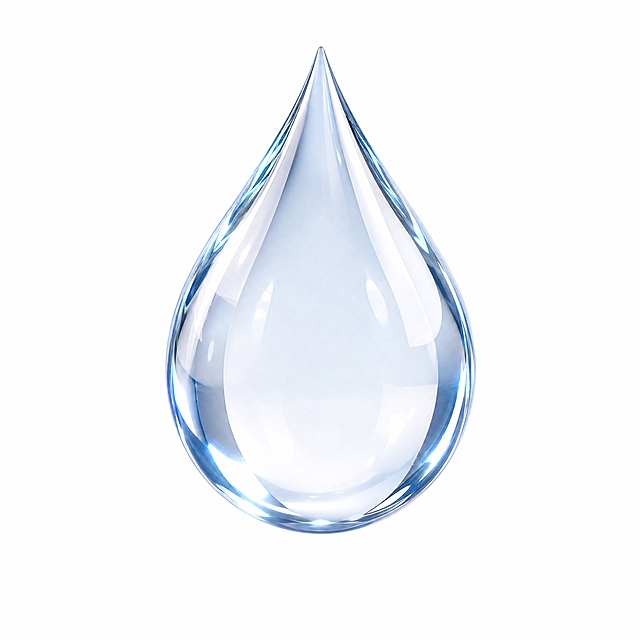 一滴晶莹剔透的水滴water，水滴形状饱满圆润，透明清澈，有真实的水的折射和反光效果，内部可以看到光线穿透，表面有高光反射，3D立体悬浮状态，质感真实清澈，写实卡通风格，60%写实+40%可爱，颜色立体饱和，光影柔和自然，纯白色背景，高质量渲染，与参考图中的水滴风格一致