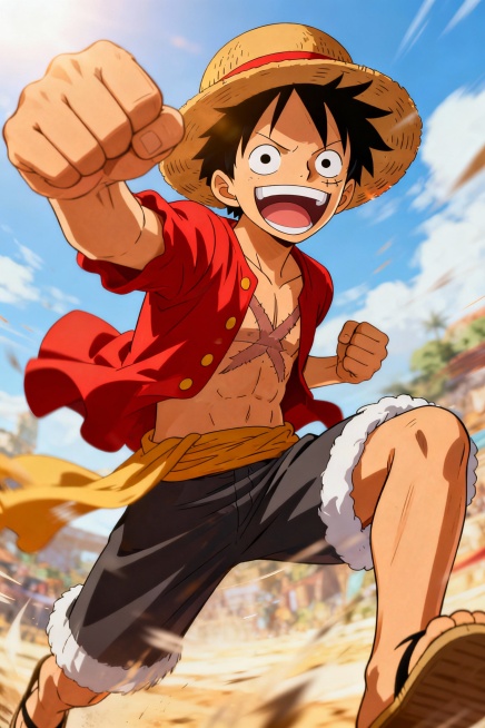 分别生成海贼王动漫中的人物像各一张路飞、索隆、香克斯的人物像各一张预览效果