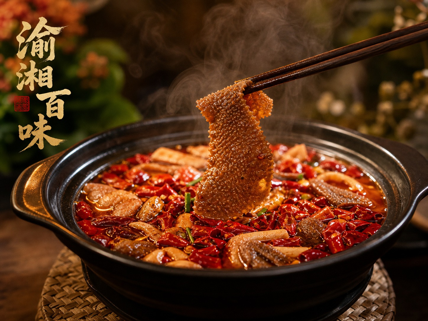 第四张 氛围感美食摄影，麻辣砂锅菜品，滚烫热气向上弥漫，蒸汽朦… - 图片创意预览