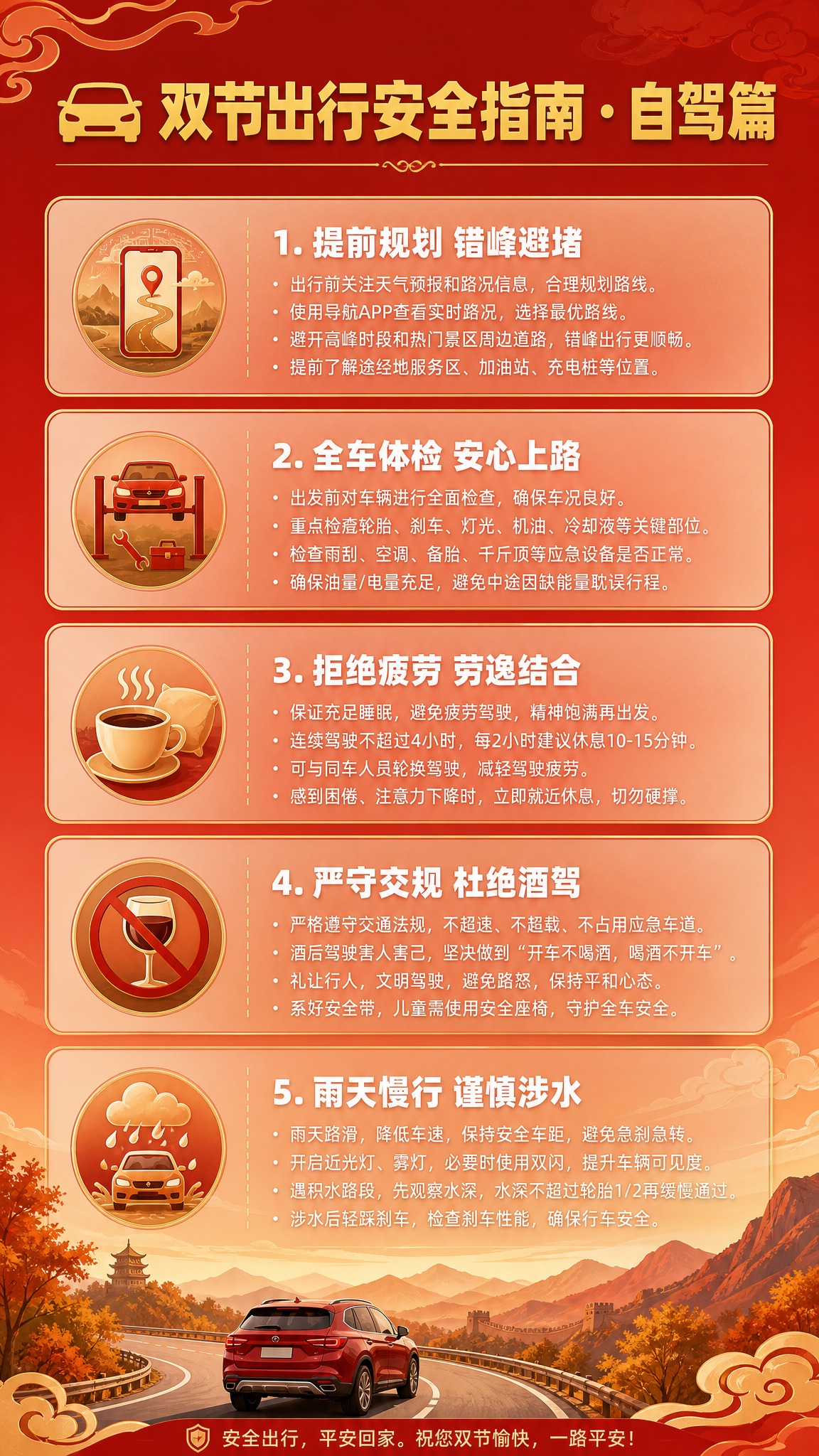 [画面] 微信公众号长图第3页，竖版构图，自驾出行安全指南。顶… - 图片创意预览