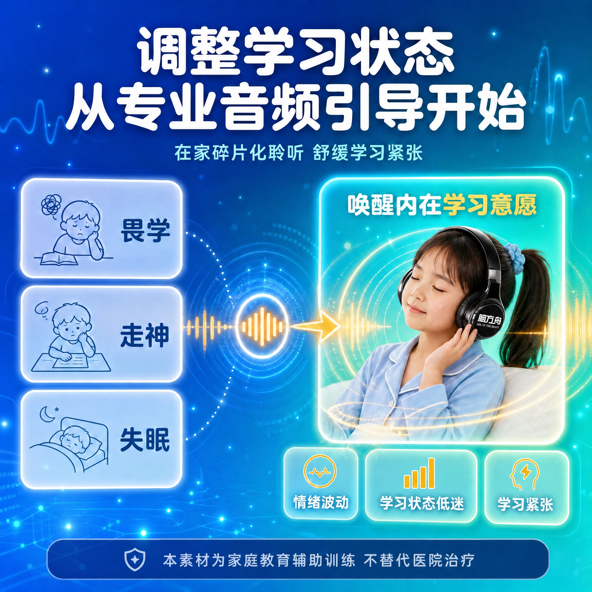 将图中右侧发光框内闭眼聆听的女孩佩戴的头戴式耳机，替换为参考图… - 图片创意预览
