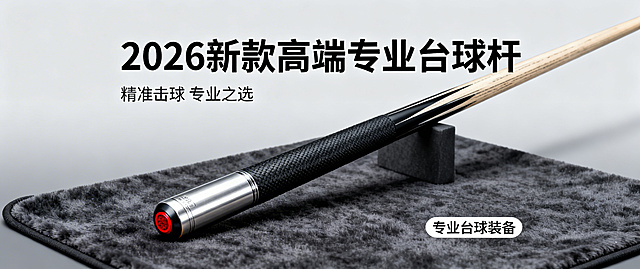 2026年新款台球杆网店轮播海报，高端专业台球杆产品展示，现代简约风格，运动氛围，尺寸适配950*400