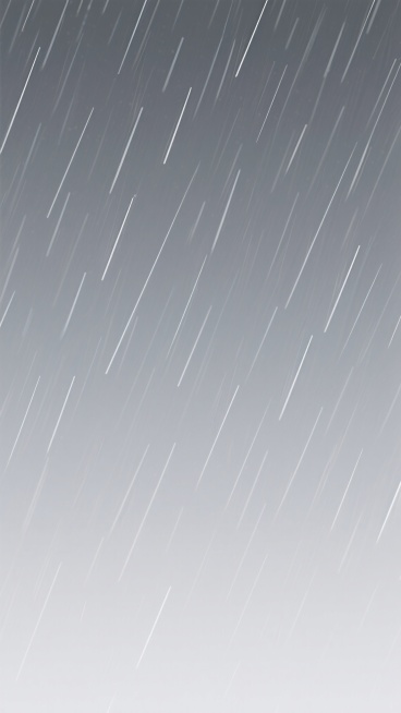 灰色渐变背景上，密集而细长的白色雨线以一定角度倾斜下落，雨线分布均匀且具有自然的随机性，整体画面呈现出简洁干净的数字艺术风格，无任何多余元素干扰，适合作为背景素材使用，营造出纯粹而宁静的雨中氛围。预览效果