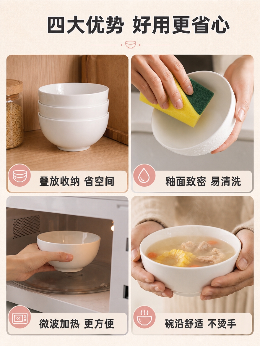 [商品] 使用【图2】白瓷4.5寸米饭碗；保留碗的圆润造型、纯… - 图片创意预览