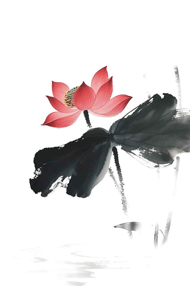 一朵红色的水墨荷花