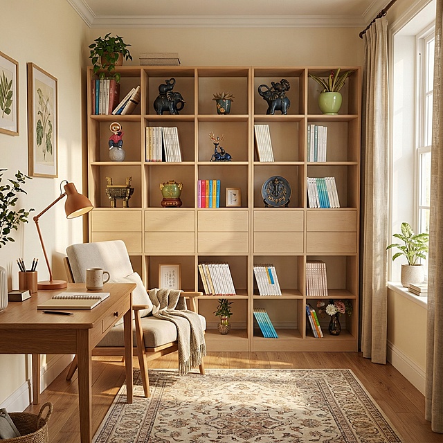 更换场景：书架摆放着书房整里