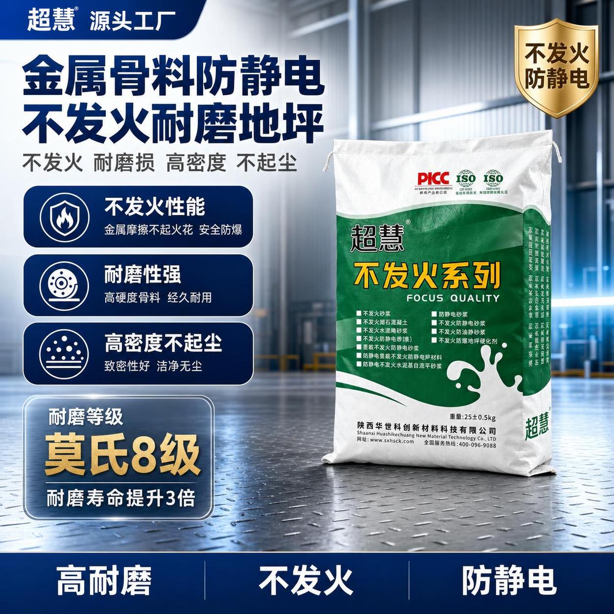 电商主图第1张-产品特点，金属骨料防静电不发火耐磨地坪材料，蓝… - 图片创意预览