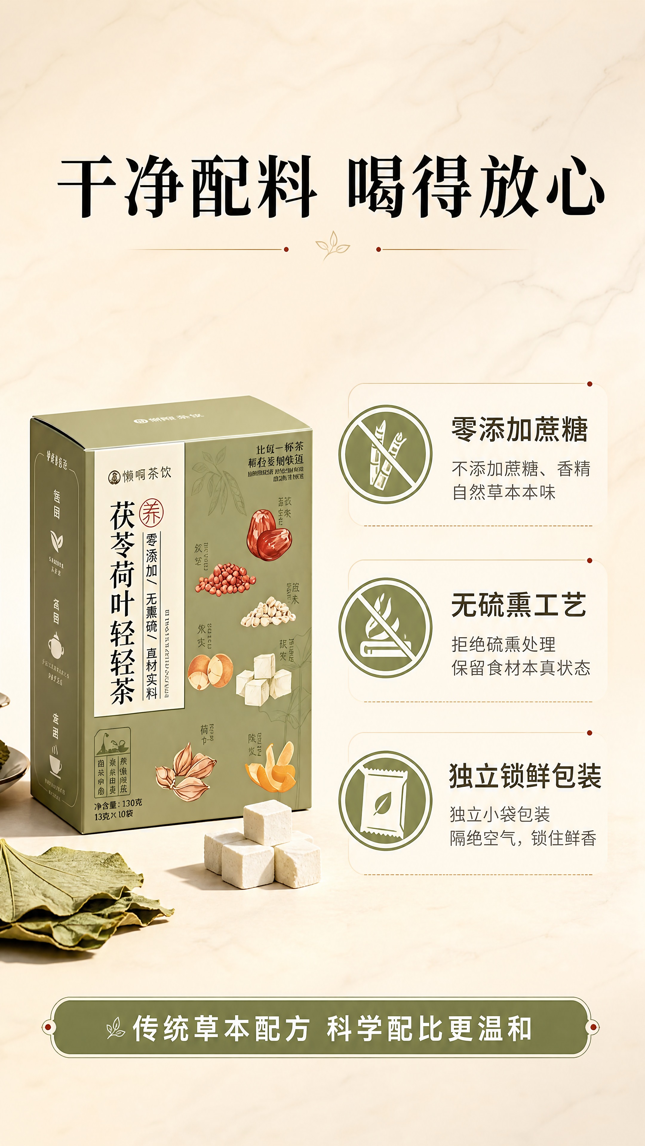 [商品] 使用【图1】茯苓荷叶轻轻茶产品包装盒；保留包装盒的豆… - 图片创意预览