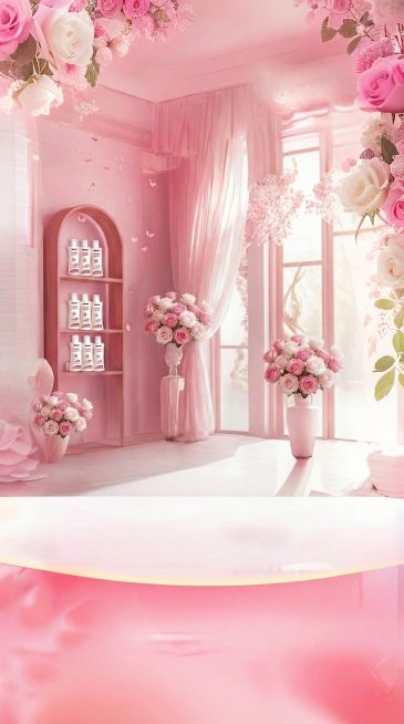 Replace the flowers in the picture with several small pink and white roses. Remove the leaves, only预览效果