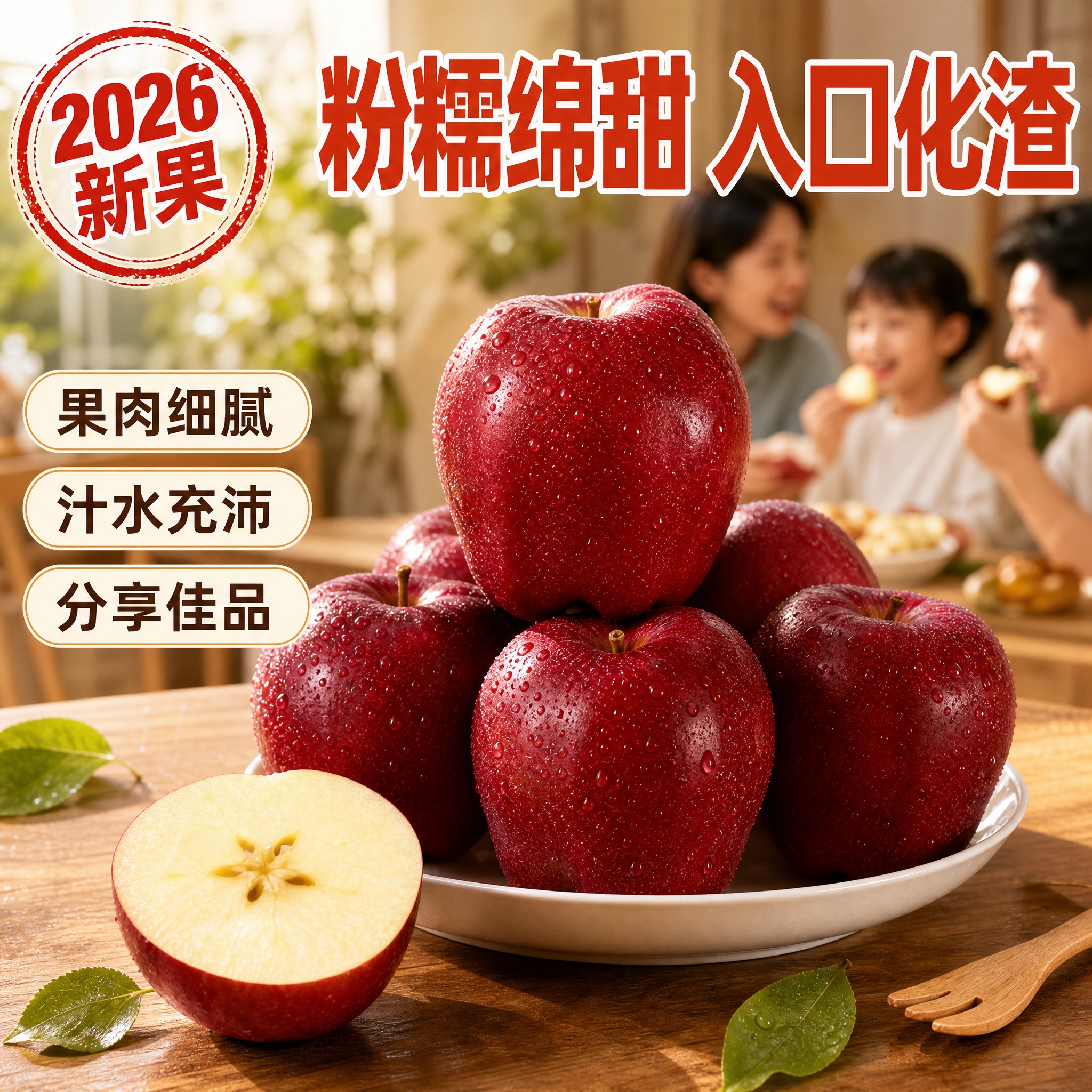 [主图-4] 京东生鲜主图，家庭分享场景图：木质餐桌上果盘里堆… - 图片创意预览