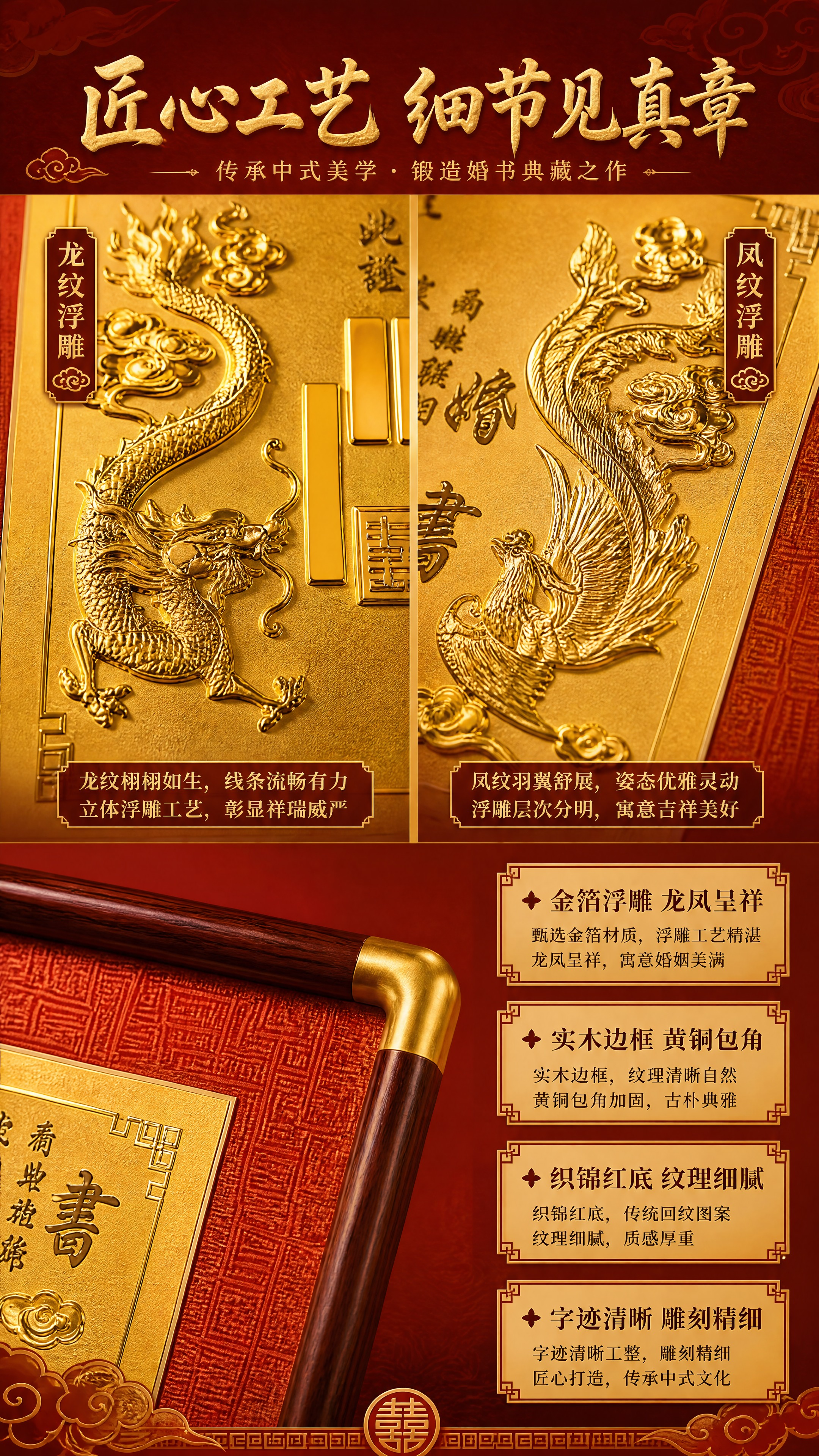 [商品] 使用【图2】+【图3】中式金箔浮雕婚书；保留龙凤浮雕… - 图片创意预览