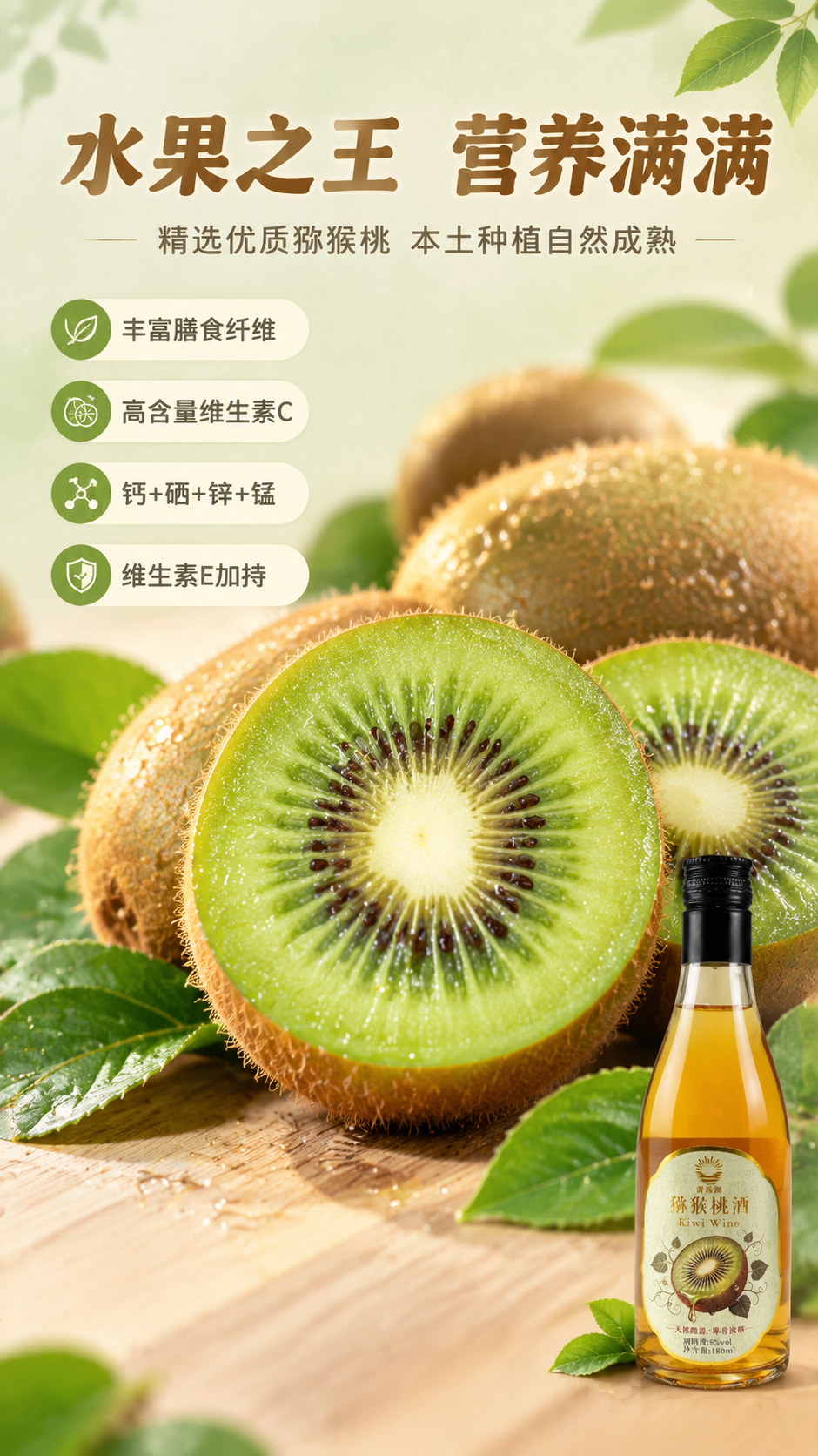 [商品] 使用【图1】黄荡湖牌猕猴桃酒小图置于右下角作辅助展示… - 图片创意预览
