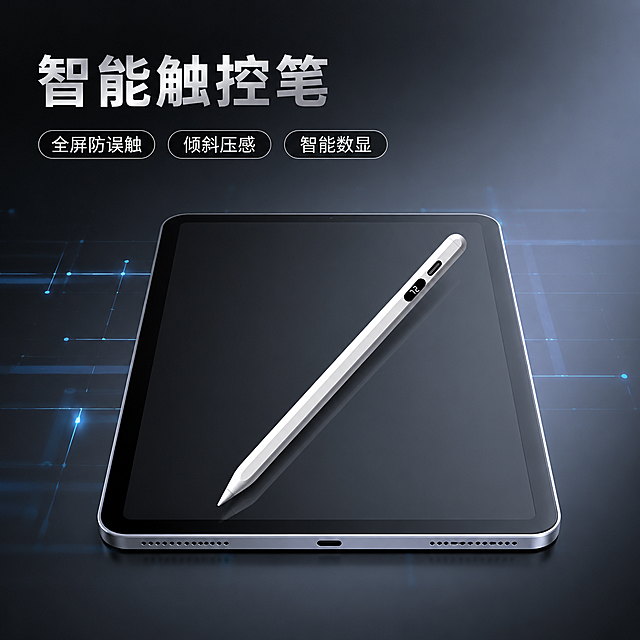 使用电商主图技能生成10张比例1:1的电商主图，适配平台为，商品为「图片1」，商品卖点为全屏防误触、倾斜压感、智能数显，其他要求为结合平板出现，以科技风格为主