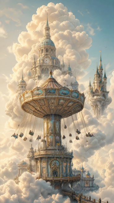 giant vintage swing carousel flying chair amusement equipment as core building, towering classical d预览效果