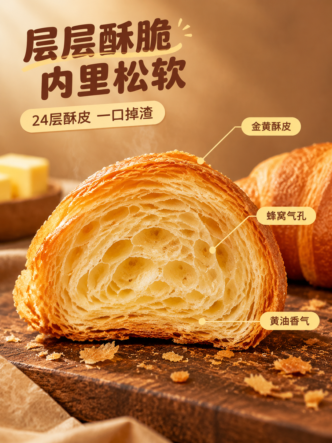 [商品] 使用【图1】法式牛角包，展示被切开的剖面视角；保留外… - 图片创意预览