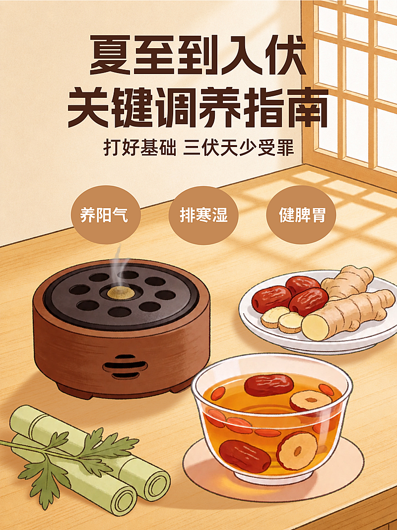 夏至养生调理知识分享科普卡通风小红书封面