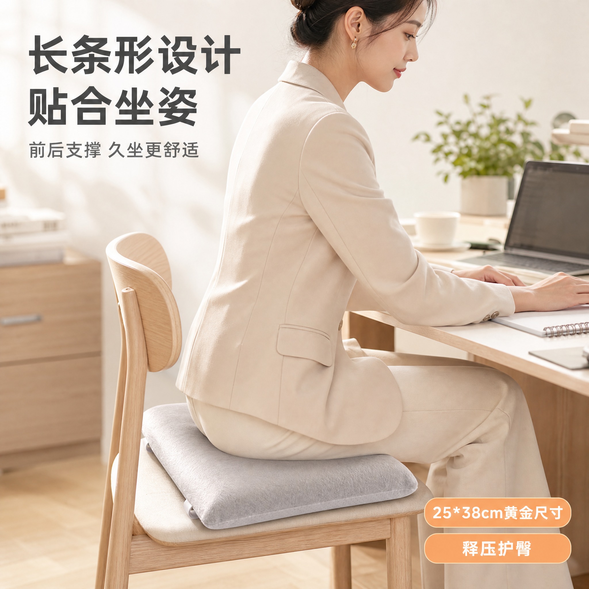 [主图-15] 主题：长方形坐垫 办公场景使用展示，突出长条形… - 图片创意预览
