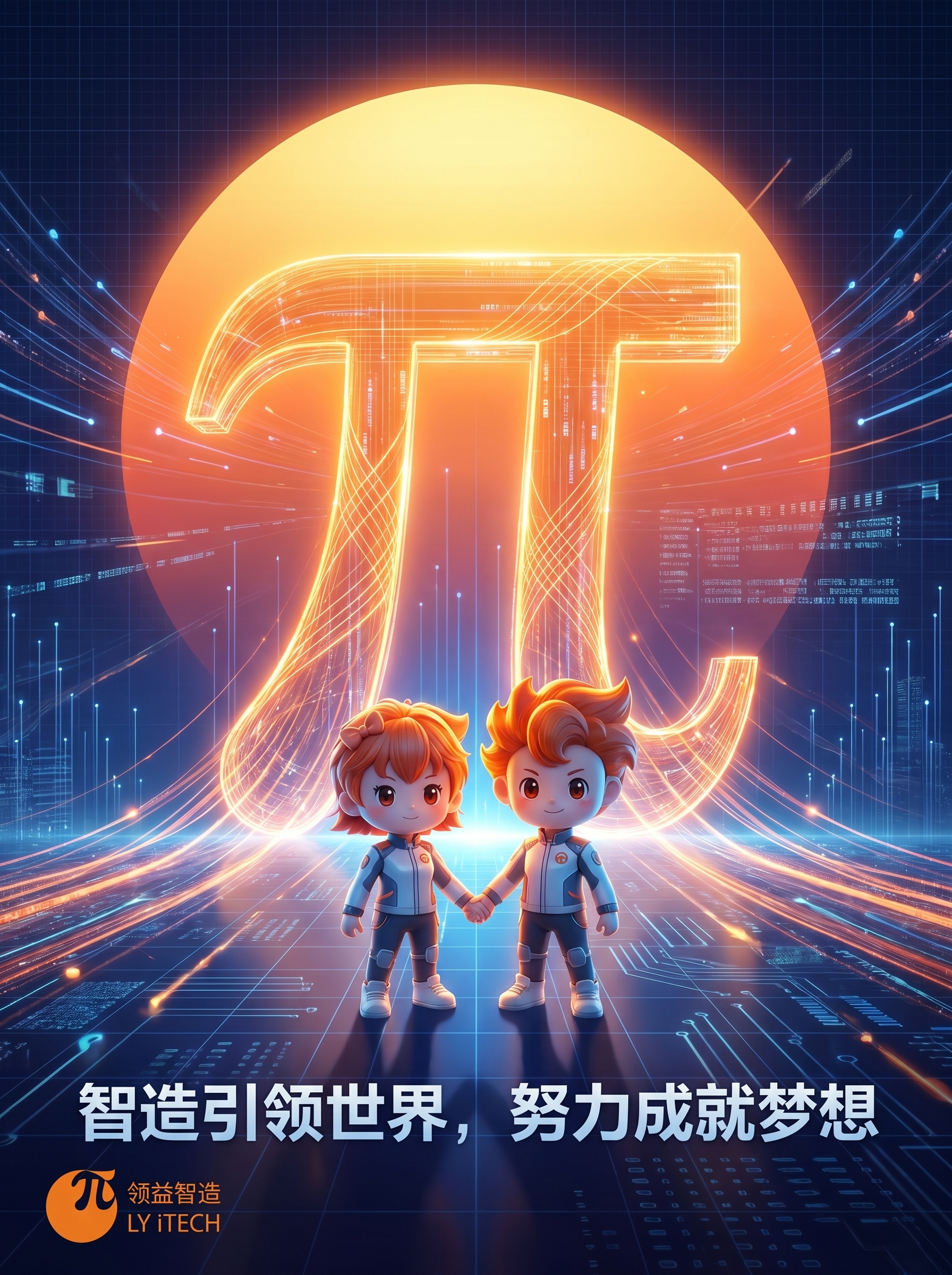 企业使命宣传海报，竖版，科技感未来感风格。主视觉中心是一个由发… - 图片创意预览