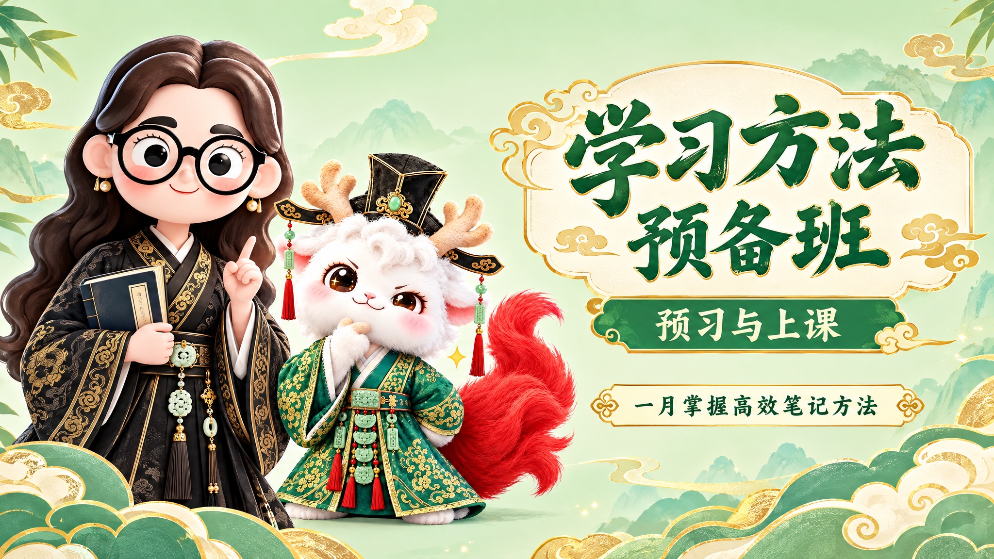 横版卡通教育海报，尺寸540x292，画面左侧是戴圆眼镜的卡通… - 图片创意预览