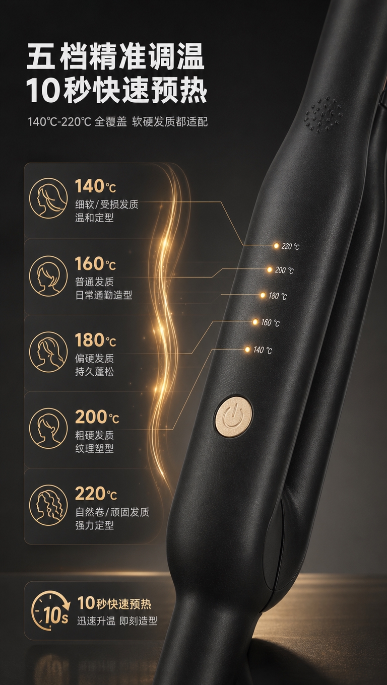 [商品] 使用【图3】【图9】烫发板温控区域特写；保留金色圆形… - 图片创意预览