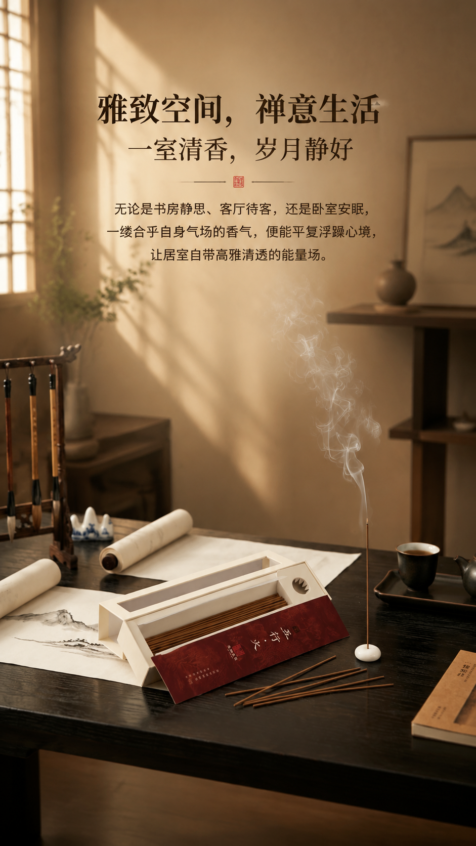 [商品] 使用【图4】打开的五行·火线香盒与书房场景图；保留线… - 图片创意预览