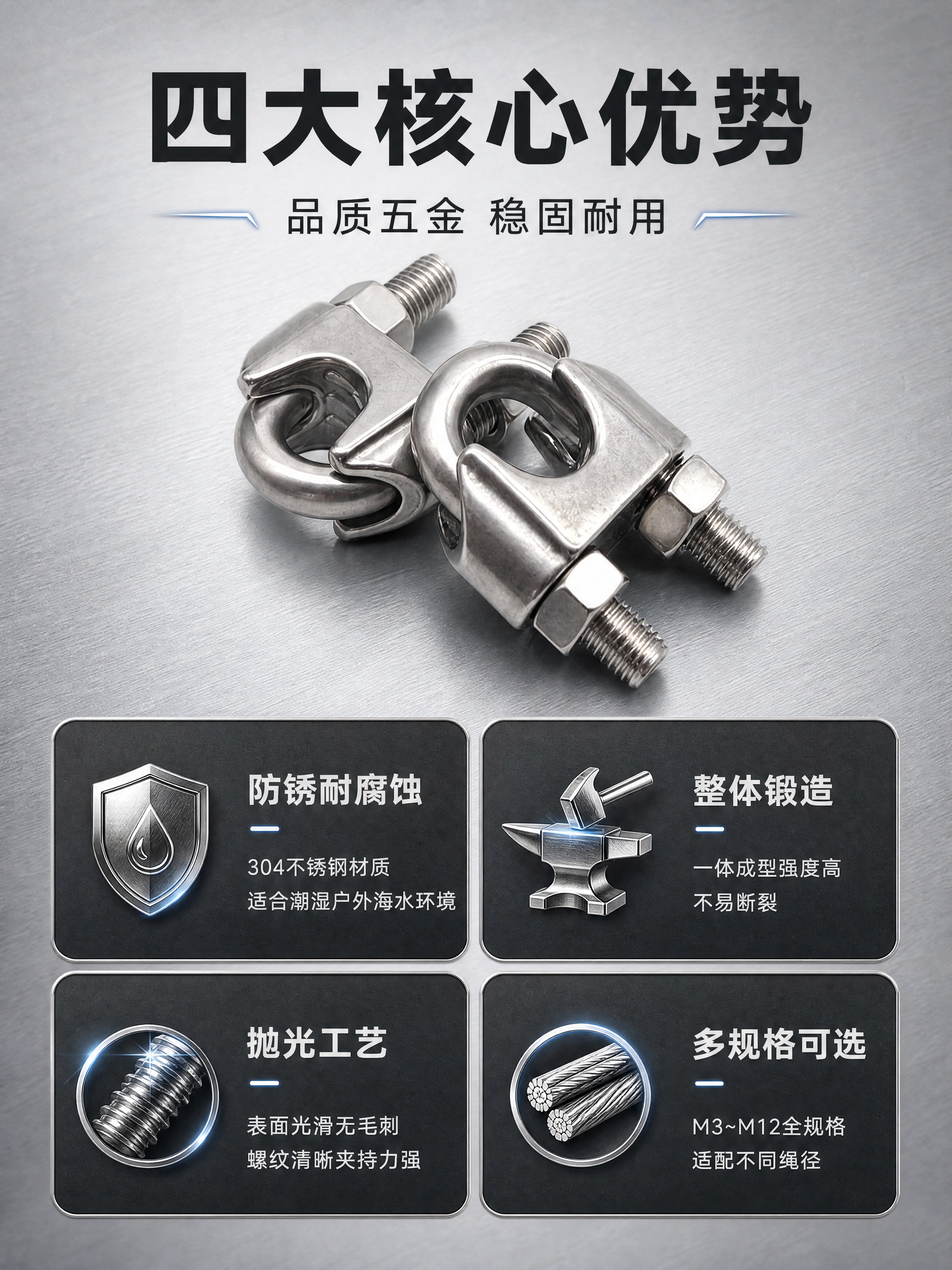 [商品] 使用【图3】两个不锈钢钢丝绳卡头；保留U型螺栓、马鞍… - 图片创意预览