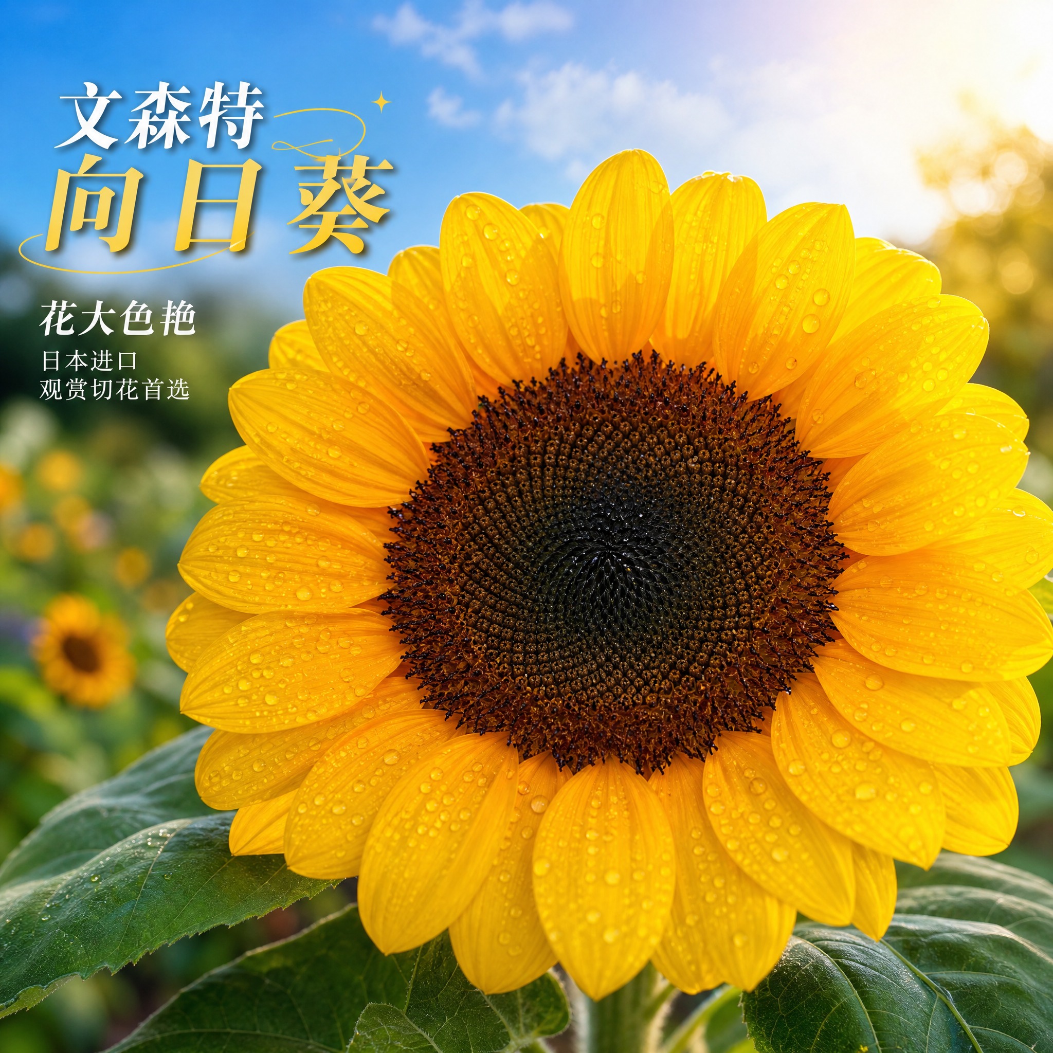 向日葵盛开特写主图 一朵巨大的金黄色向日葵花朵占据画面中心 花… - 图片创意预览
