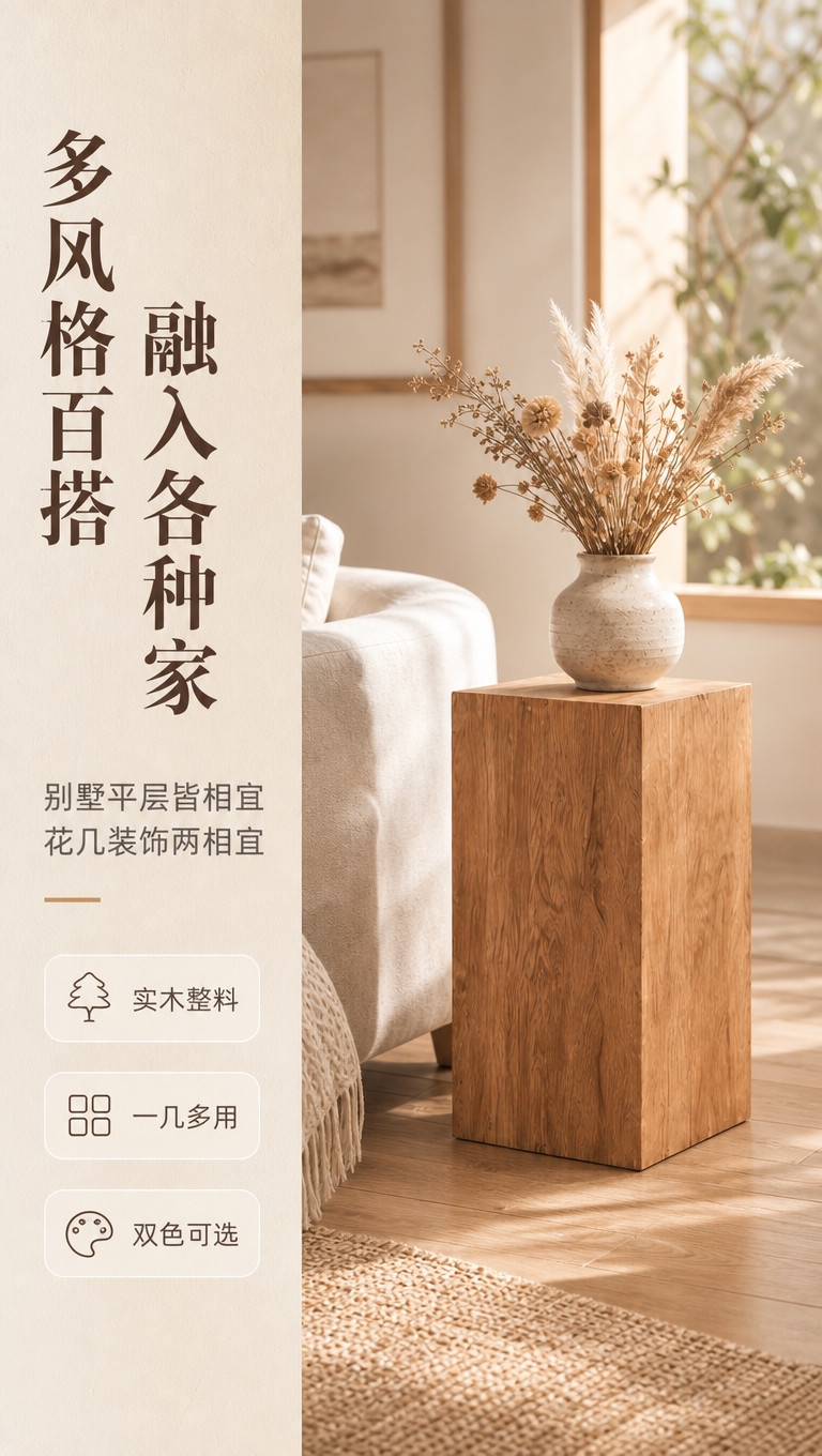 [商品] 使用【图1】中的实木立柱花几，保留原木色款的方正立柱… - 图片创意预览