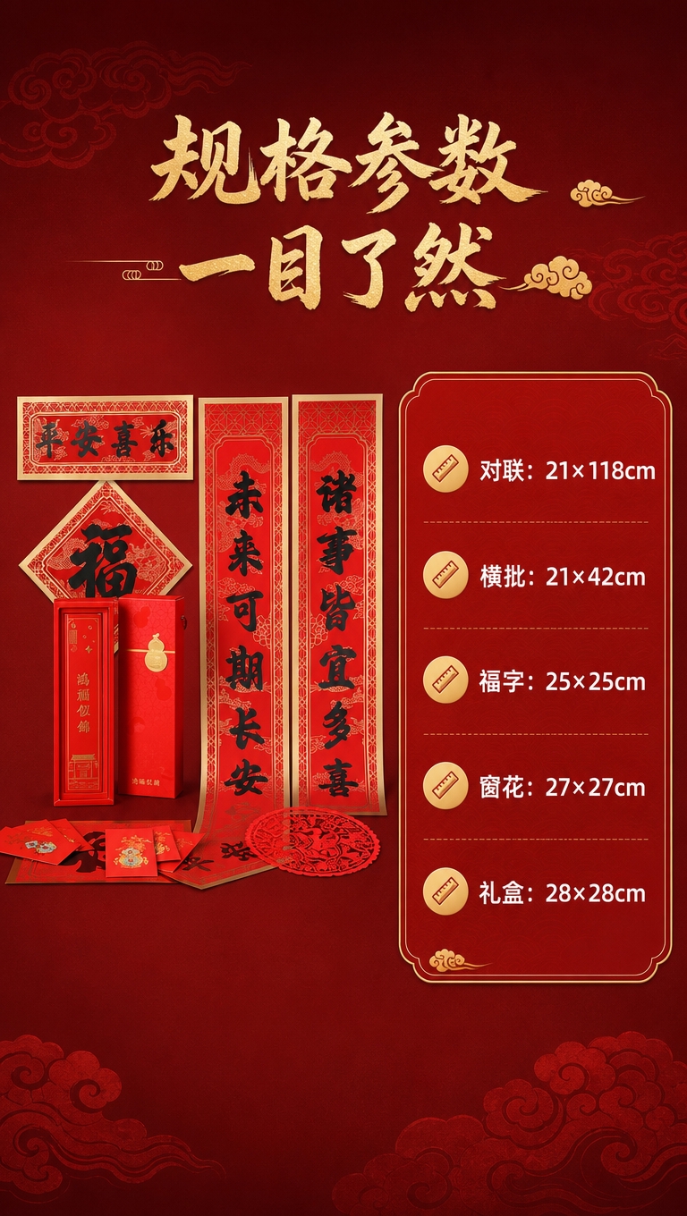 [商品] 使用【图3】对联套装与【图6】大吉礼盒；保留对联、横… - 图片创意预览