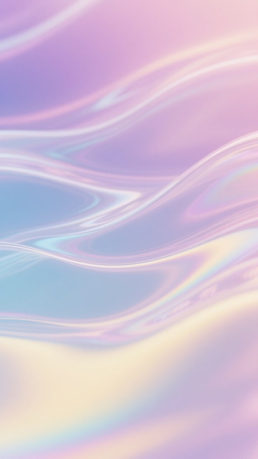 柔和梦幻的渐变背景，以粉紫色、淡蓝色和淡黄色为主色调，色彩过渡自然流畅，呈现出轻盈通透的半透明质感，具有细腻平滑的波浪状纹路，纹路呈现出炫彩的光泽效果，光影柔和，高光区域明亮而不刺眼，整体氛围宁静而唯美，充满治愈感。预览效果